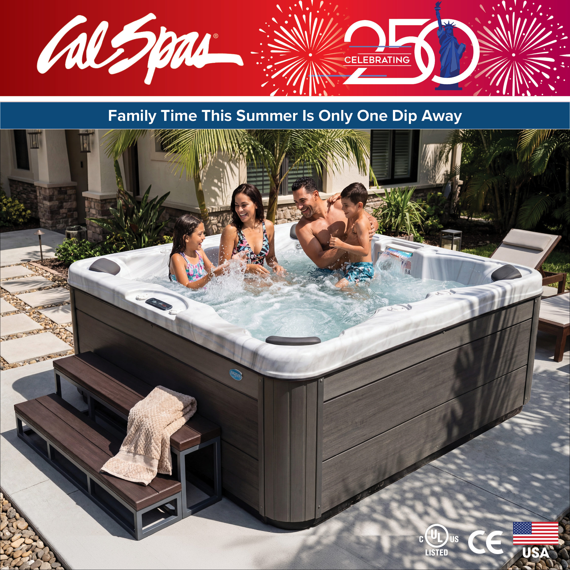Calspas hot tub being used in a family setting - Anaheim